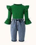 Baby  Ruffle Trim Ribbed Top and Jeans Set