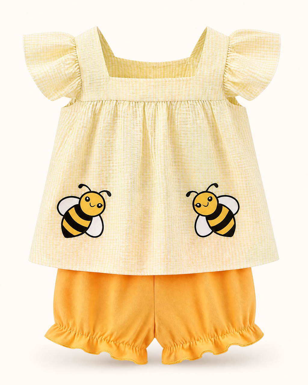 Baby Bee Embroidered Ruffle Trim Top and Shorts Set