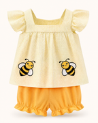 Baby Bee Embroidered Ruffle Trim Top and Shorts Set