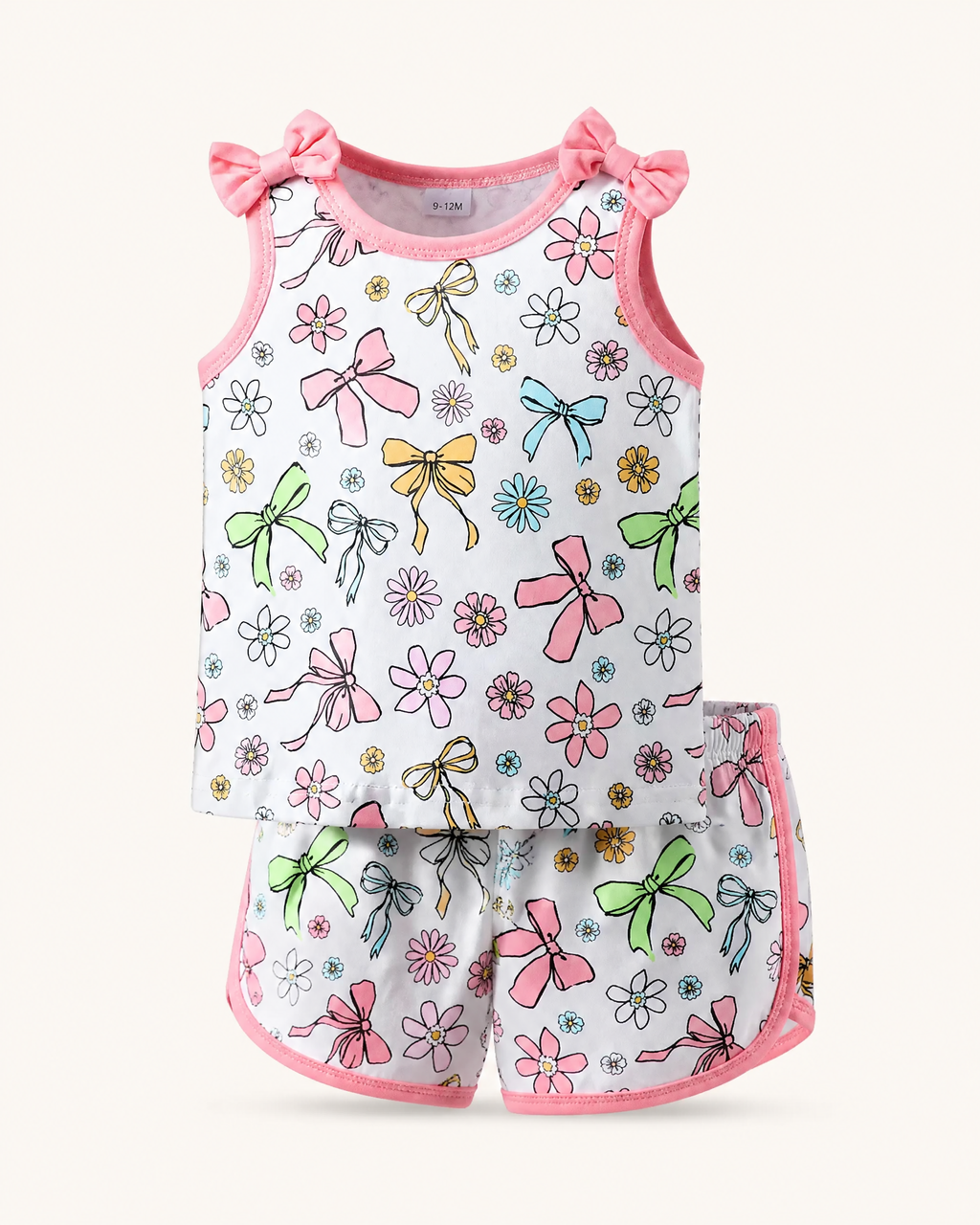 Baby Bow and Floral Print Sleeveless Top and Shorts Set