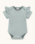 Baby Ruffle Trim Ribbed Top and Daisy Overalls Set