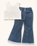 Baby Ribbed Tank Top and Flare Jeans Set