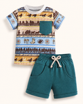 Baby Western Print Pocket Tee and Shorts Set