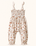 Baby Floral Smocked Jumpsuit with Tie Straps