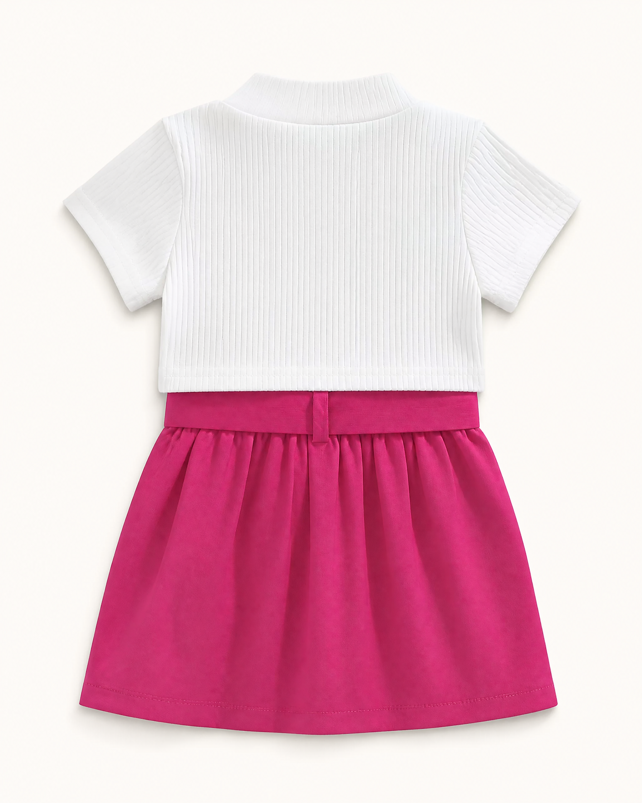 Baby Ribbed Knit Top & Bow Colorblock Skirt Set