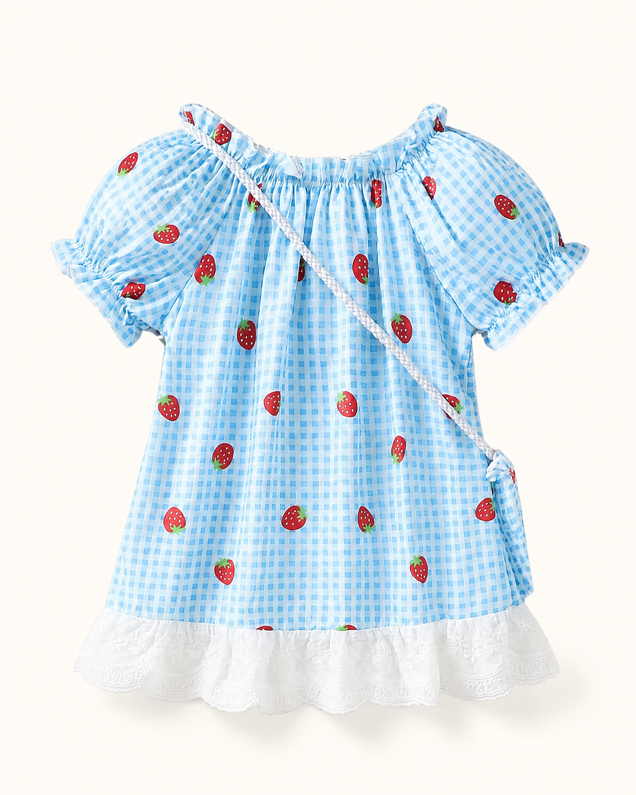 Baby  Strawberry Gingham Dress, Purse & Hat Set