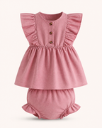 Baby Ruffle Trim Button Front Top and Shorts Set
