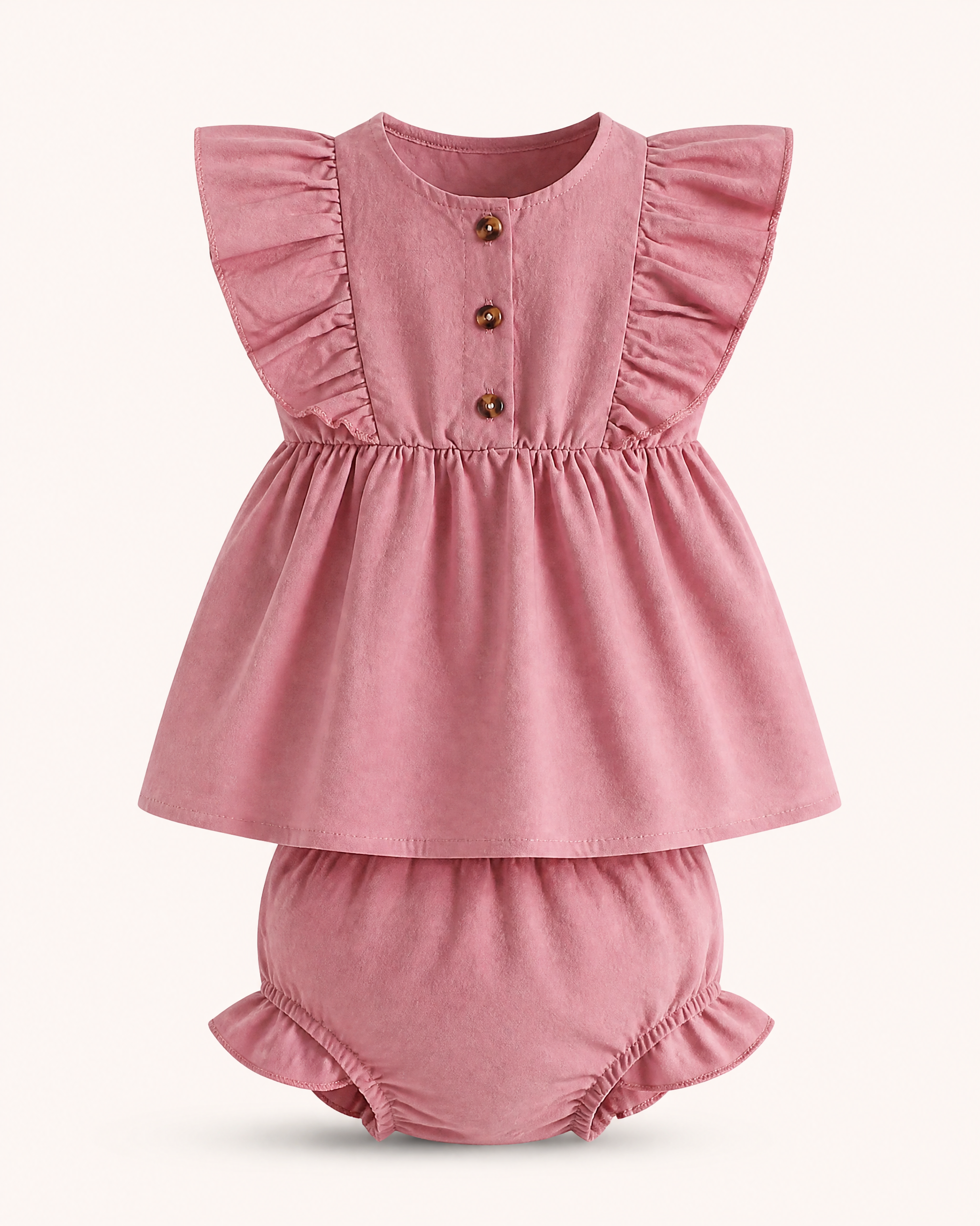 Baby Ruffle Trim Button Front Top and Shorts Set