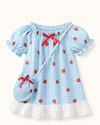 Baby  Strawberry Gingham Dress, Purse & Hat Set
