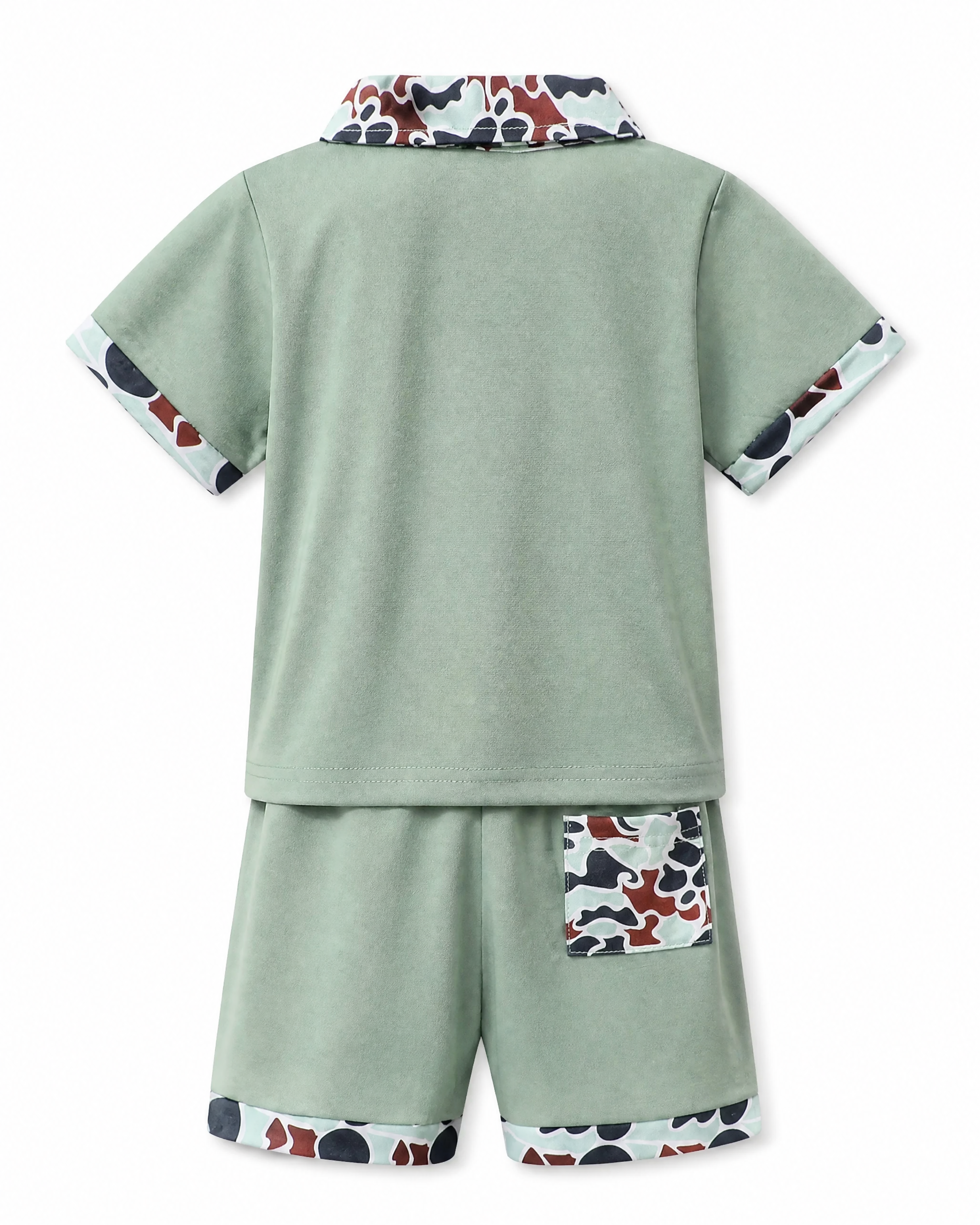 Baby  Duck Print Polo Shirt & Shorts Set