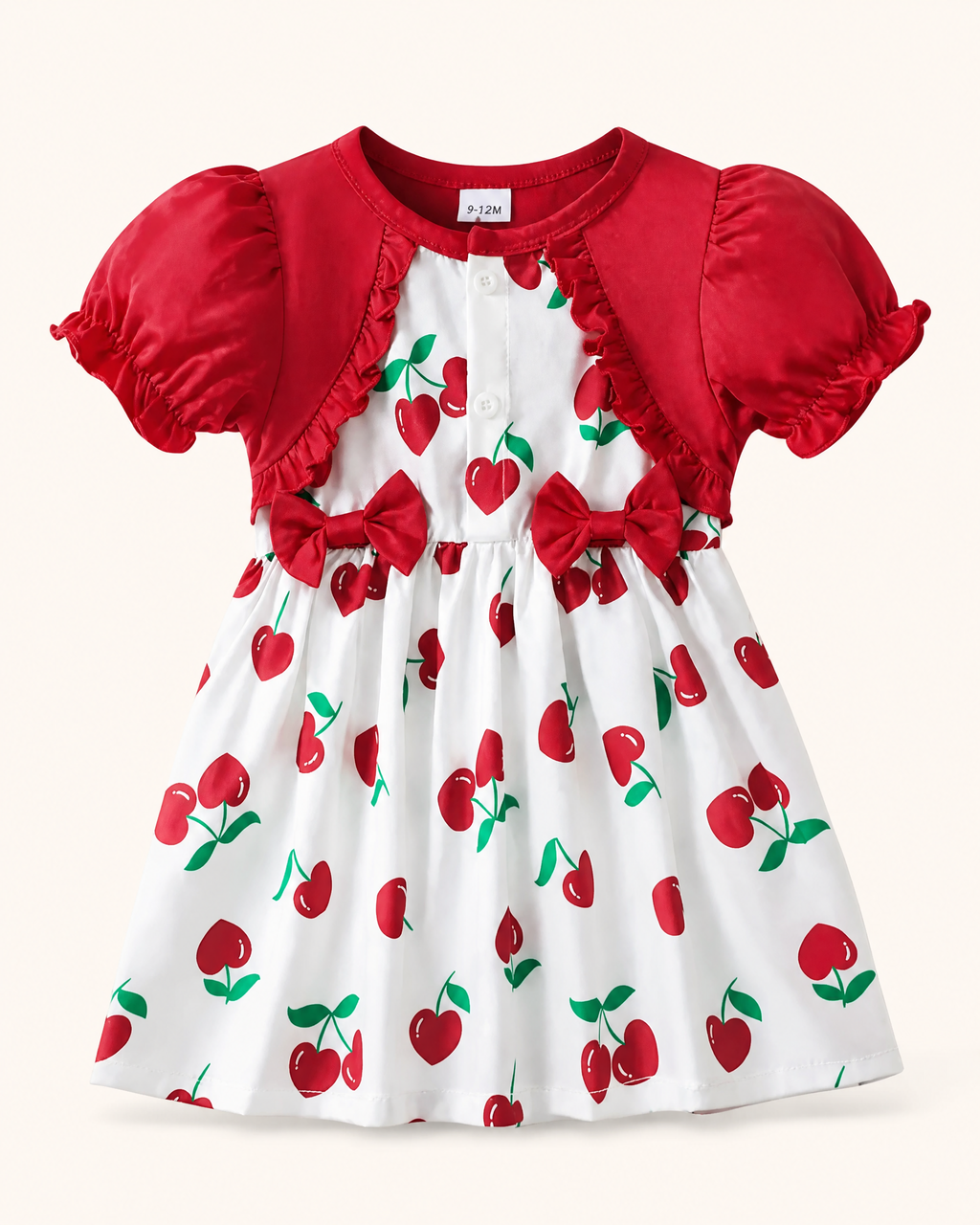 Baby  Cherry Print Ruffle Bow Dress