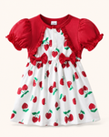Baby  Cherry Print Ruffle Bow Dress