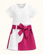 Baby Ribbed Knit Top & Bow Colorblock Skirt Set
