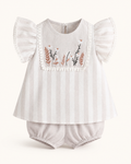 Baby  Floral Embroidered Striped Top and Bloomer Set