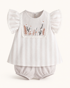 Baby  Floral Embroidered Striped Top and Bloomer Set