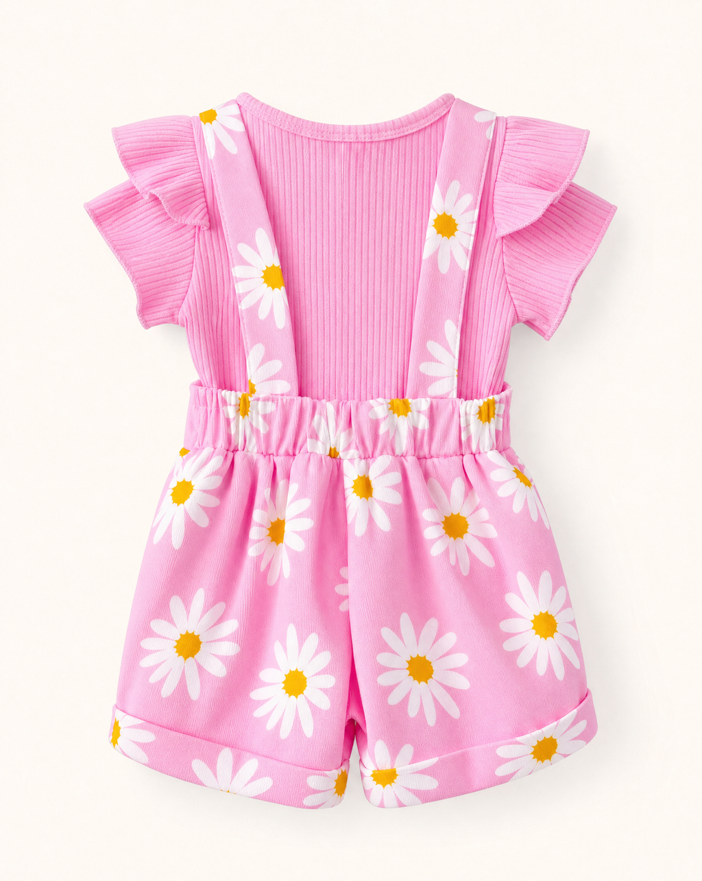 Baby Ruffle Trim Ribbed Top and Daisy Overalls Set