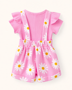 Baby Ruffle Trim Ribbed Top and Daisy Overalls Set