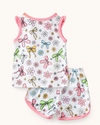 Baby Bow and Floral Print Sleeveless Top and Shorts Set