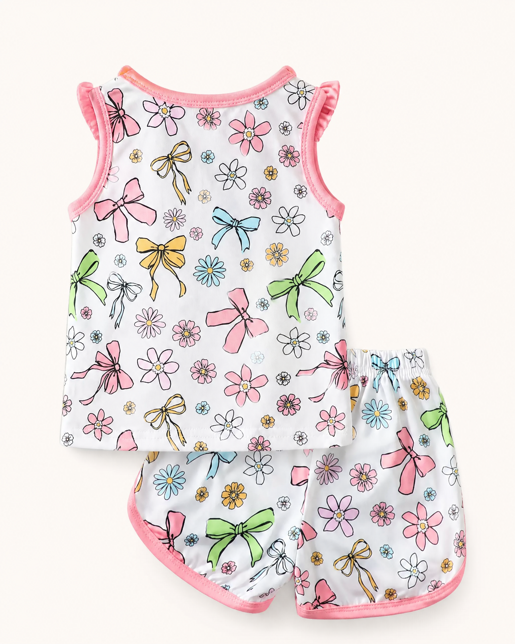 Baby Bow and Floral Print Sleeveless Top and Shorts Set