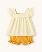 Baby Bee Embroidered Ruffle Trim Top and Shorts Set