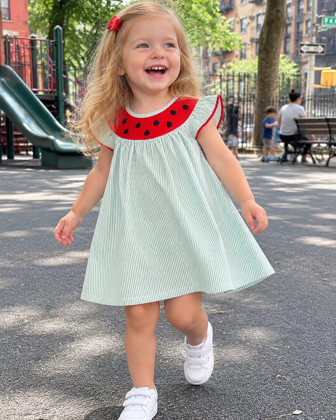Watermelon Smocked Embroidered Dress