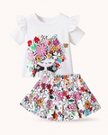 Baby Floral Graphic Ruffle Sleeve Top & Skirt Set