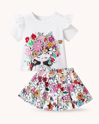 Baby Floral Graphic Ruffle Sleeve Top & Skirt Set