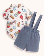 Baby USA Print Bow Bodysuit and Suspender Shorts Set
