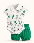 Baby Dinosaur Print Polo Bodysuit and Shorts Set