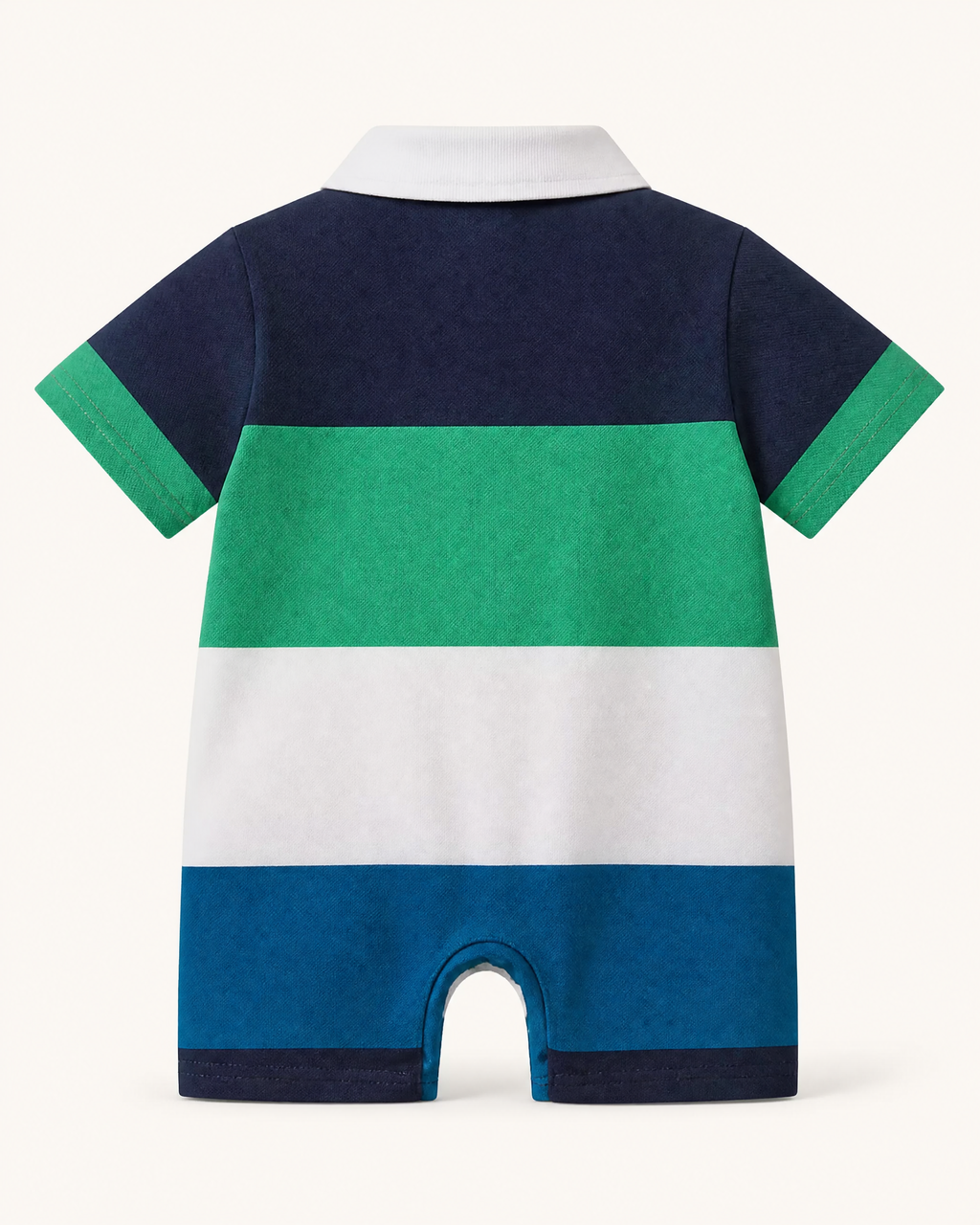 Baby Color Block Polo Romper with Embroidered Detail