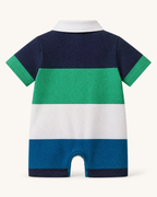 Baby Color Block Polo Romper with Embroidered Detail