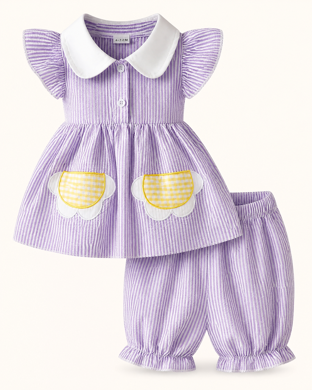 Baby Striped Ruffle Sleeve Top and Shorts Set
