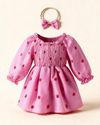 Baby Hot Pink Baby Smocked Floral Romper Dress Set