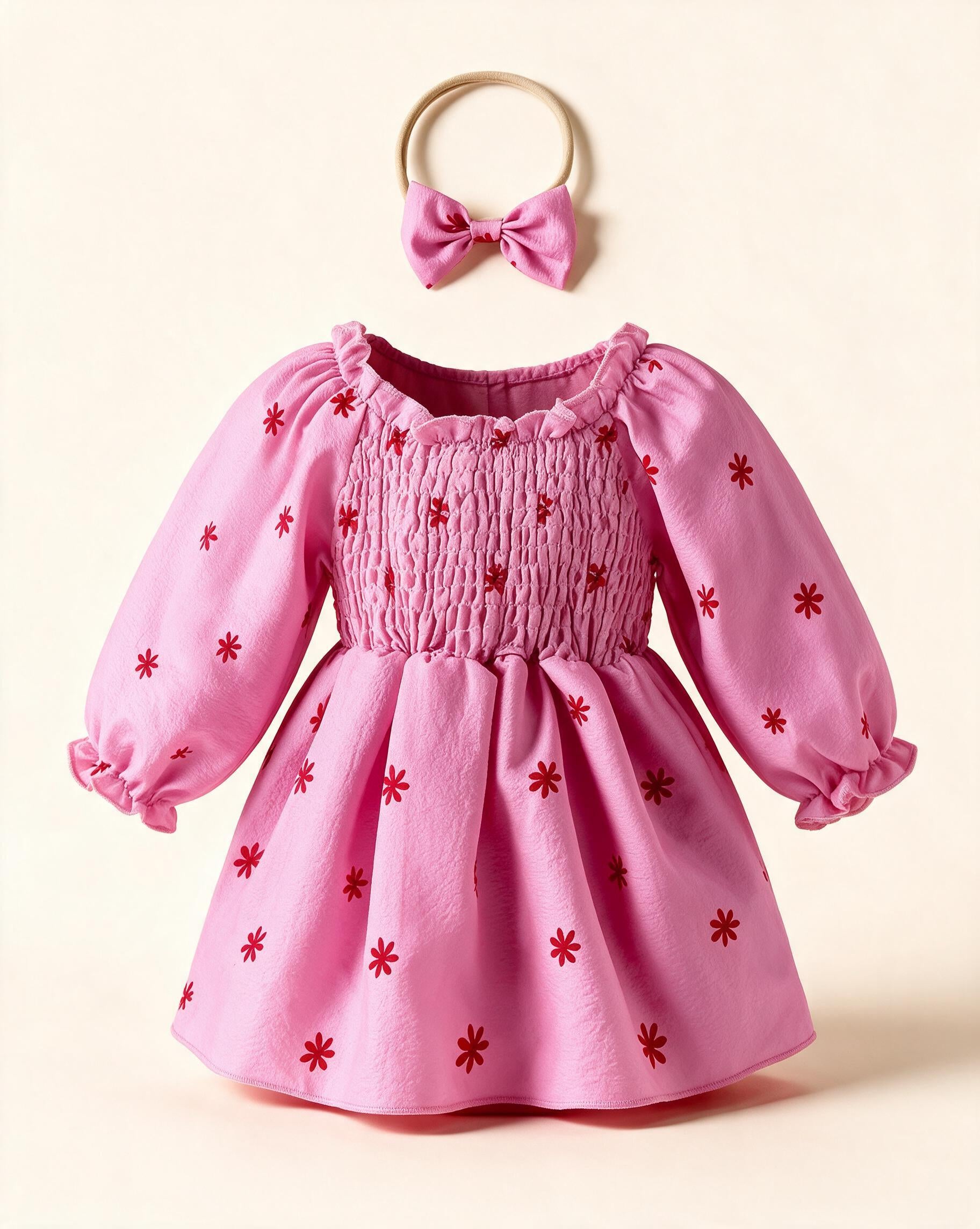 Baby Hot Pink Baby Smocked Floral Romper Dress Set