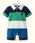 Baby Color Block Polo Romper with Embroidered Detail