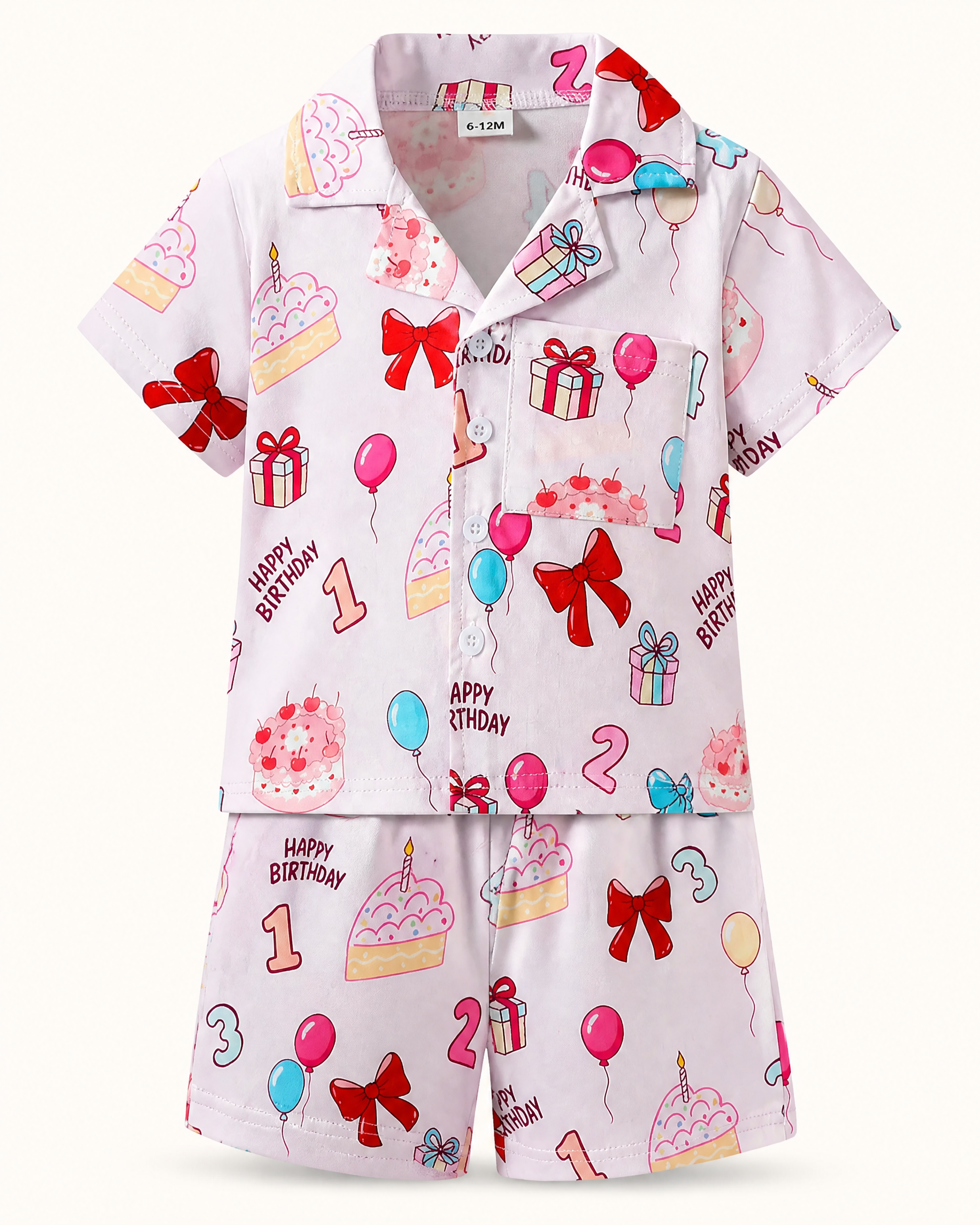 Baby  Birthday Cake Print Shirt and Shorts Pajama Set
