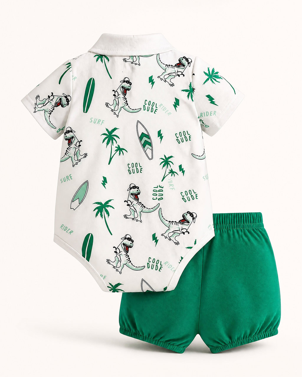 Baby Dinosaur Print Polo Bodysuit and Shorts Set