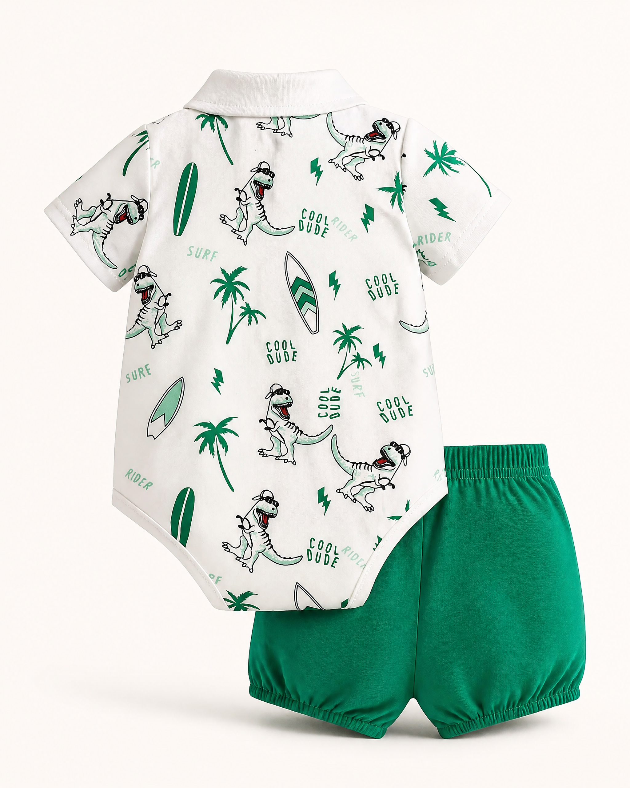 Baby Dinosaur Print Polo Bodysuit and Shorts Set
