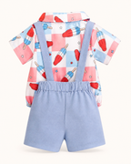 Baby USA Print Bow Bodysuit and Suspender Shorts Set
