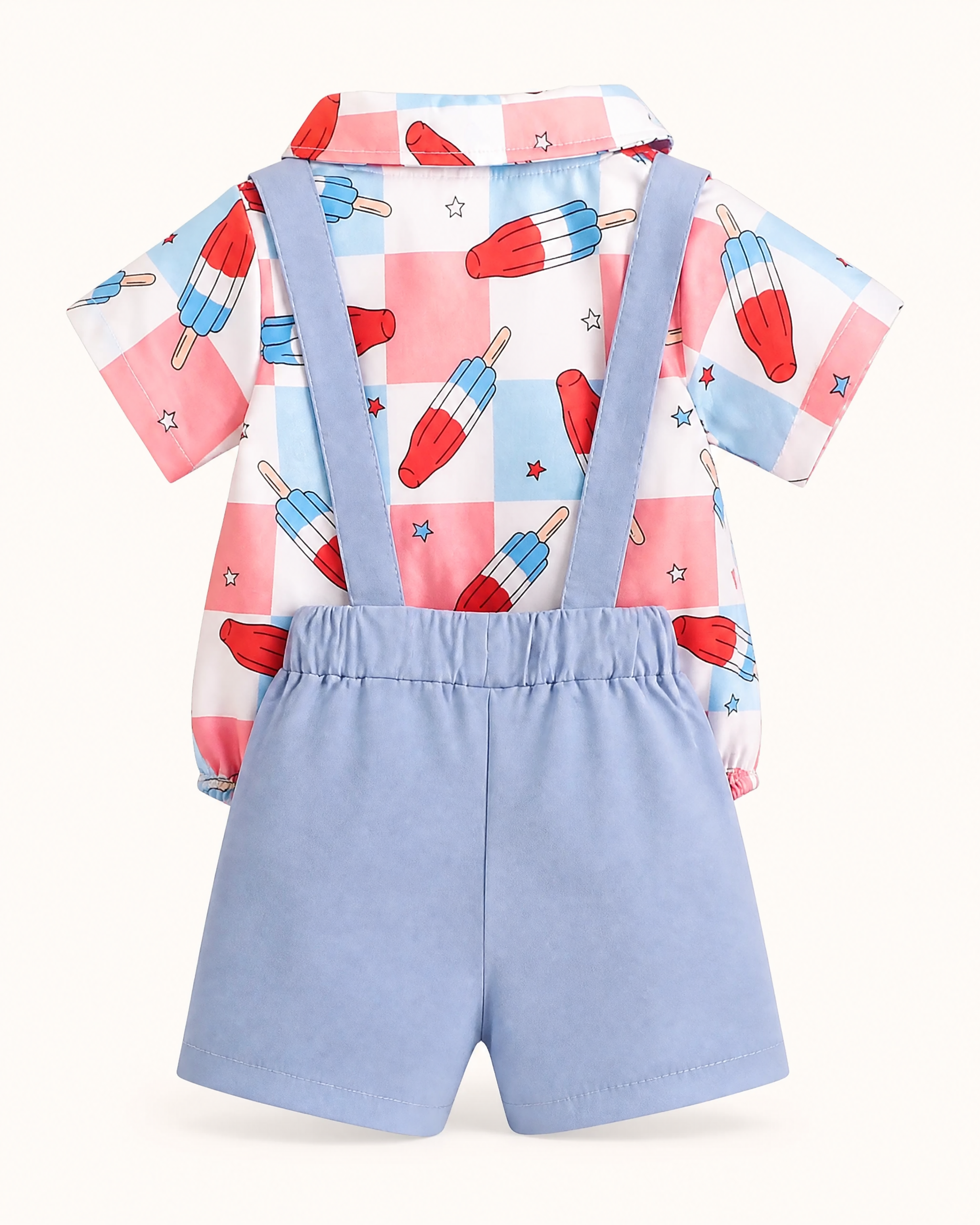 Baby USA Print Bow Bodysuit and Suspender Shorts Set