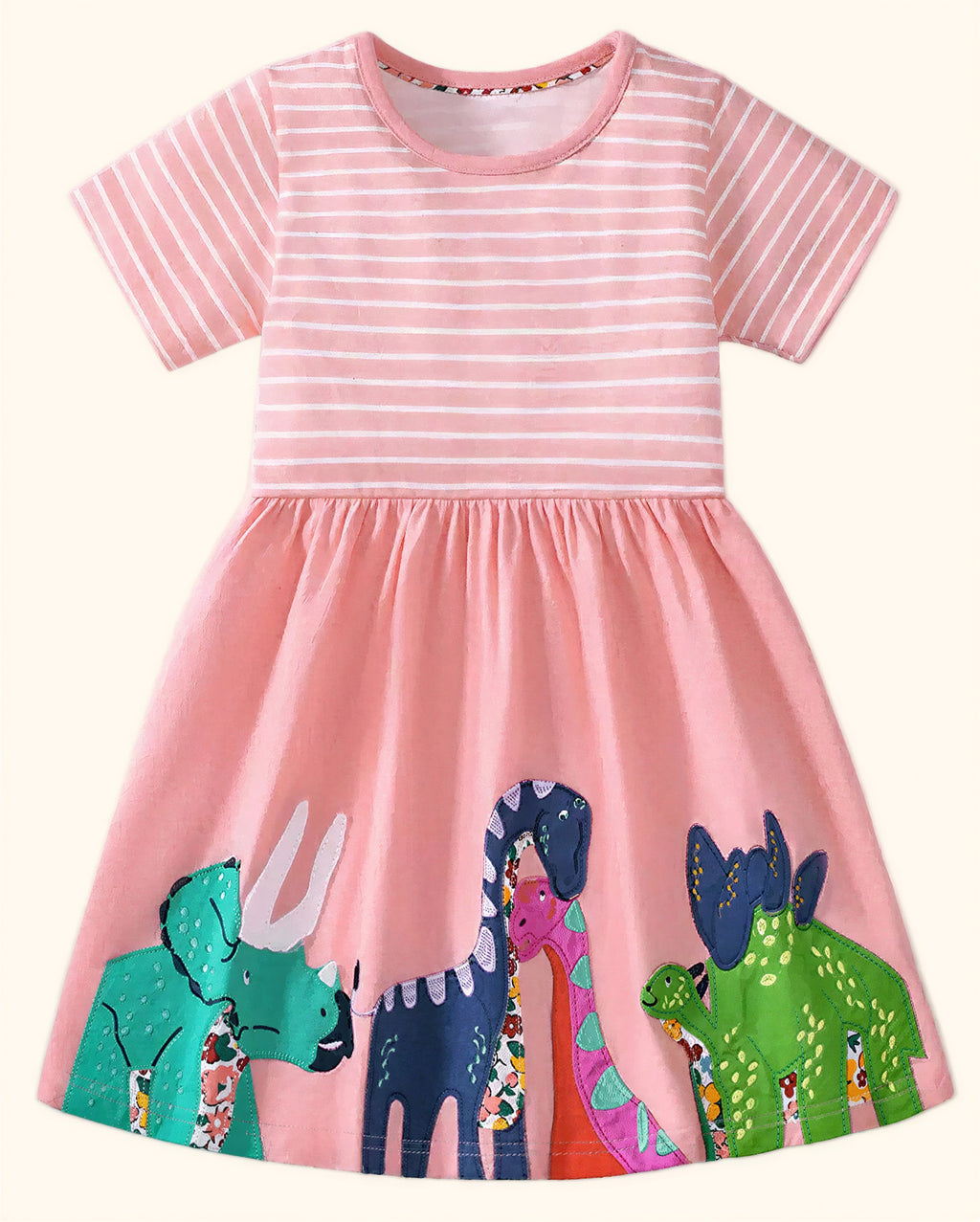 Kids Animal Graphic Striped Cotton Casual Dress