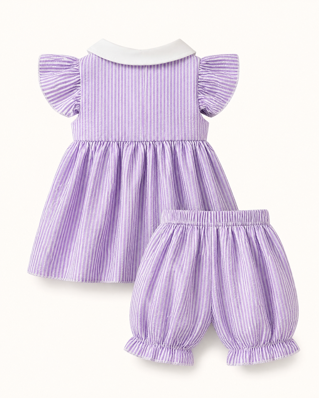 Baby Striped Ruffle Sleeve Top and Shorts Set