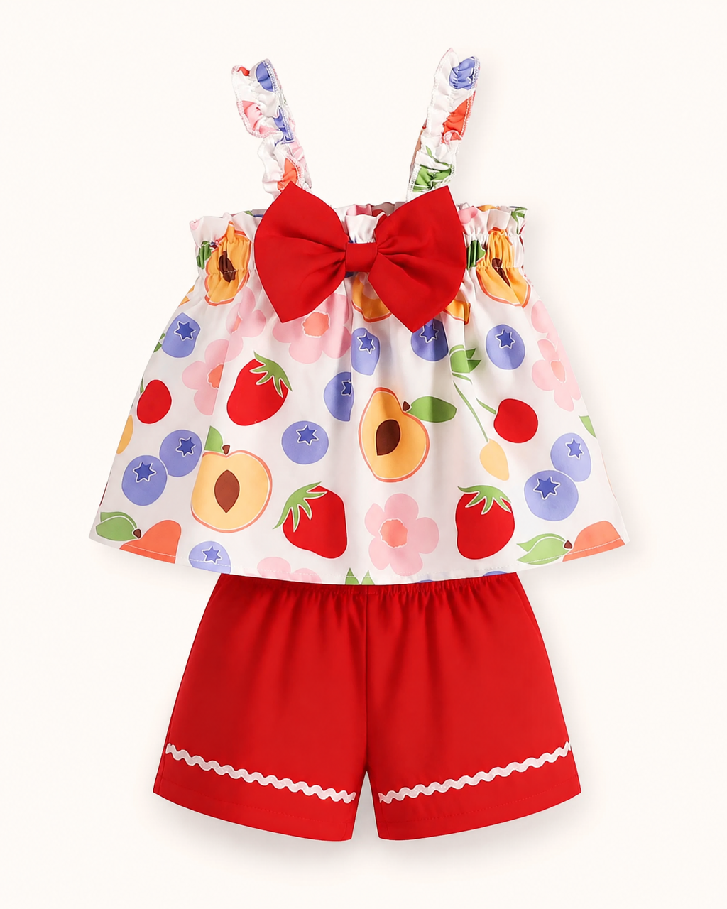Baby Fruit Print Tank Top and Solid Shorts Set