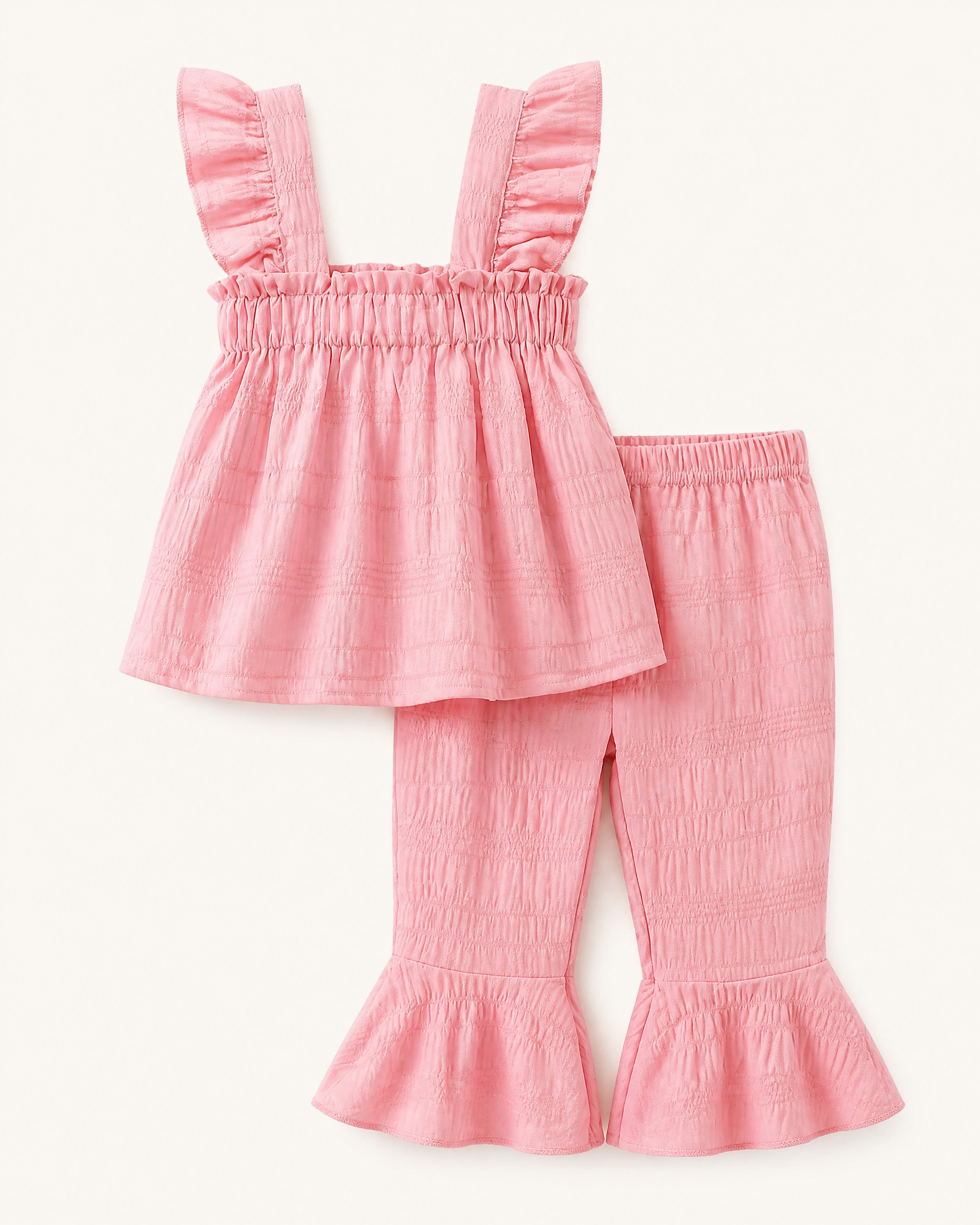 Baby Ruffled Trim Textured Top and Pants Set