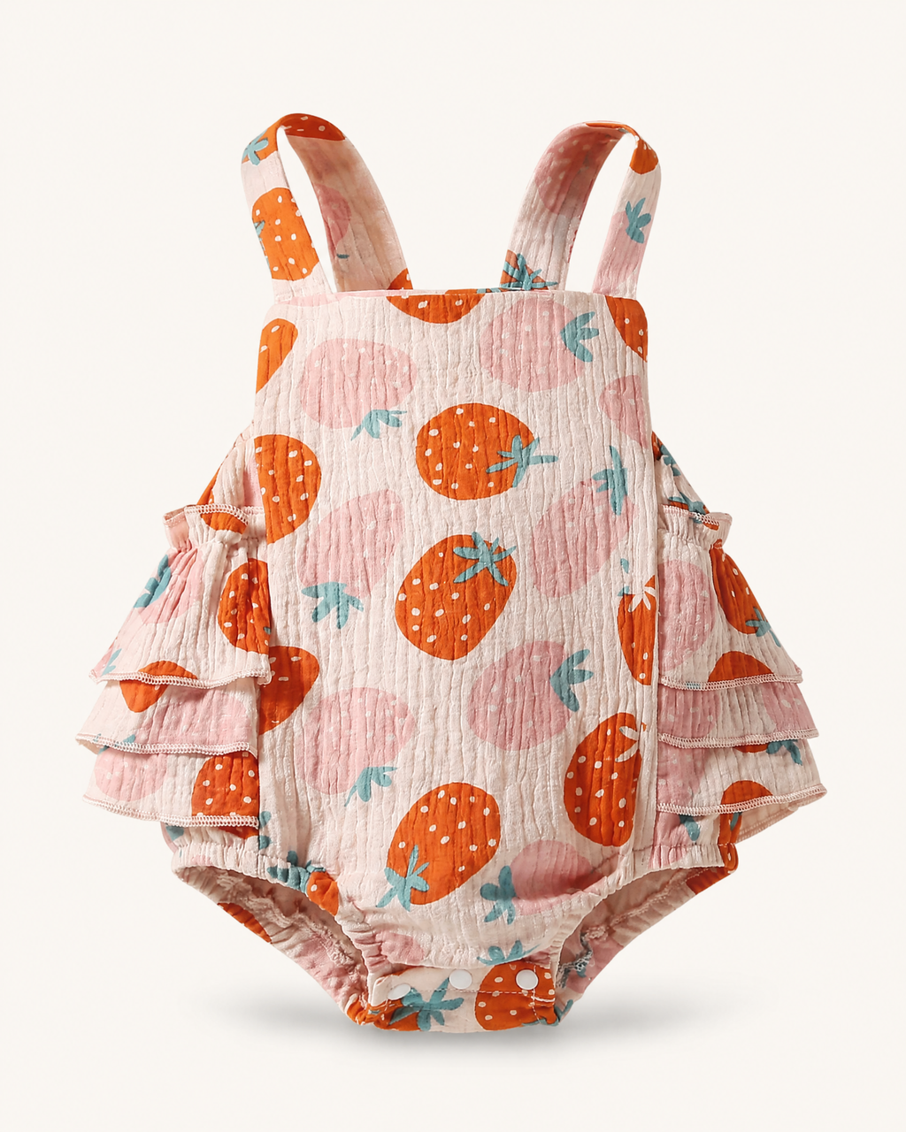 Baby Strawberry Print Ruffle Trim Bodysuit and Headband Set