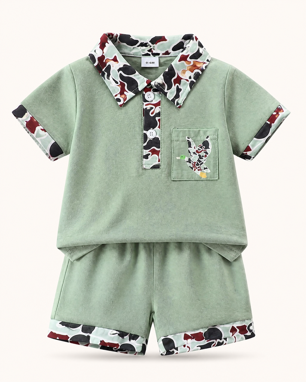 Baby  Duck Print Polo Shirt & Shorts Set