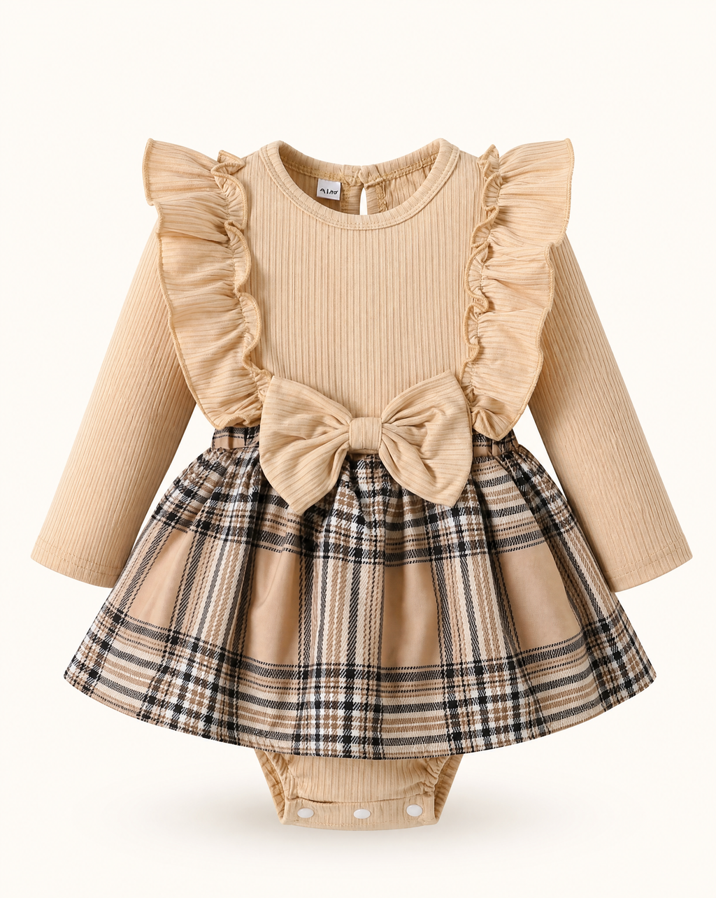 Baby  Plaid Ruffle Dress and Bow Headband Set