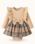 Baby  Plaid Ruffle Dress and Bow Headband Set