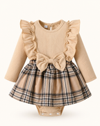 Baby  Plaid Ruffle Dress and Bow Headband Set