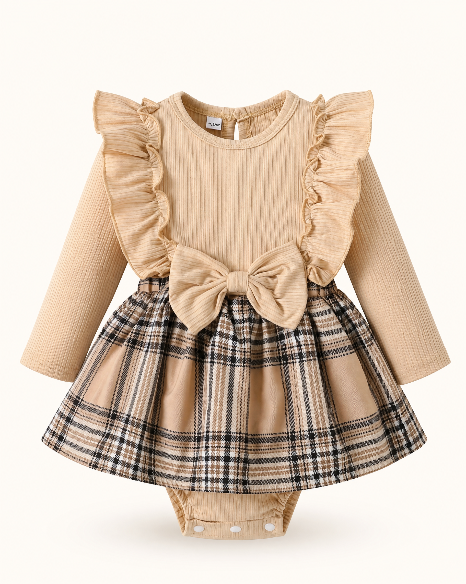 Baby  Plaid Ruffle Dress and Bow Headband Set